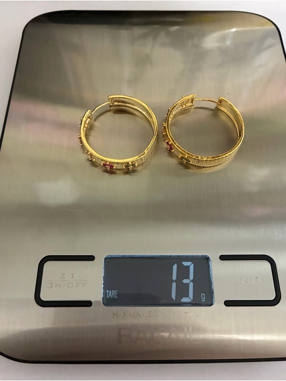 Gold Floral Multi-Stone Hoop Earrings - Picture 5 of 7